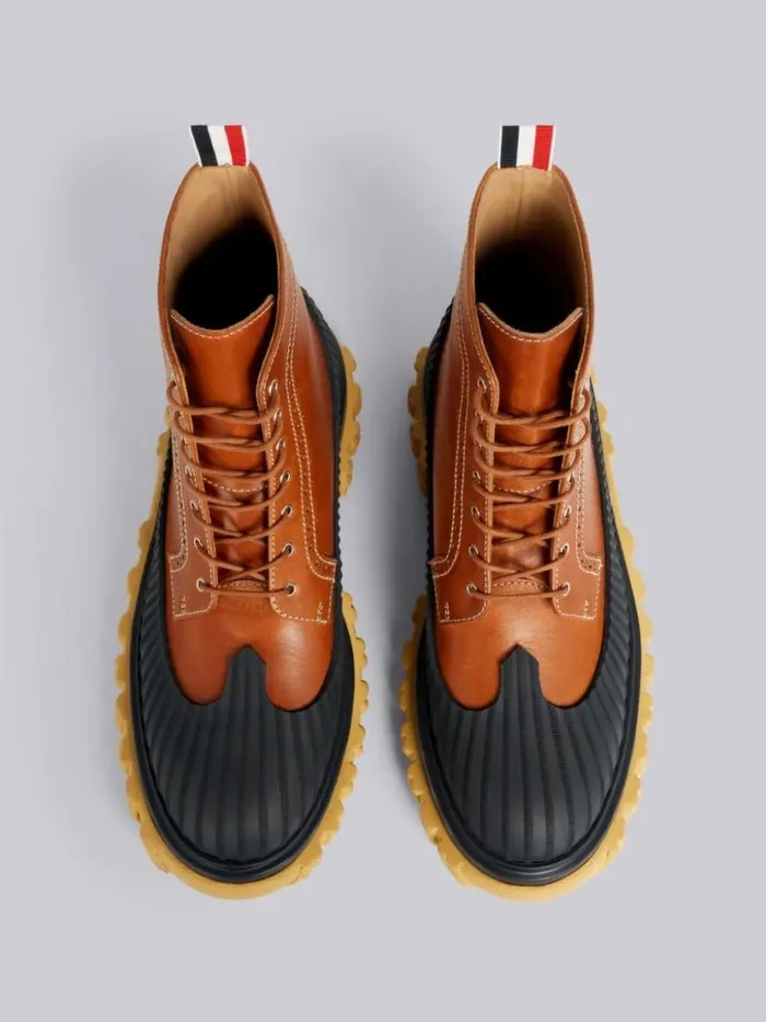 Thom Browne Calf Leather Rubber Sole Longwing Duck Boot Camel Men Boots