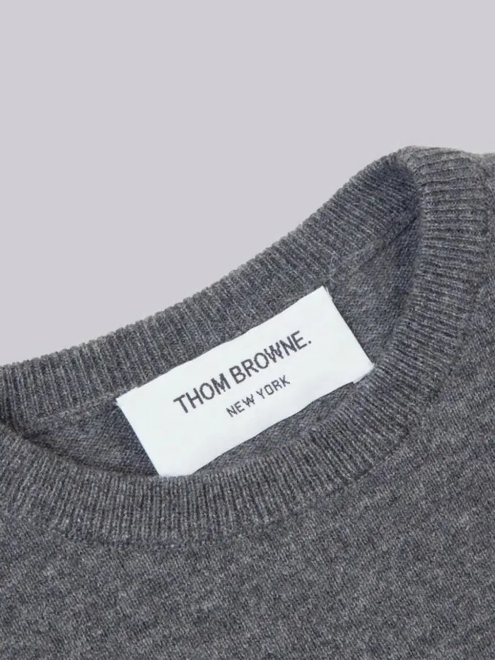 Thom Browne Cashmere 4bar Crewneck Pullover Medium Grey GirlsBoys Knitwear Thom Browne Cashmere 4bar Crewneck Pullover Medium Grey GirlsBoys Knitwear