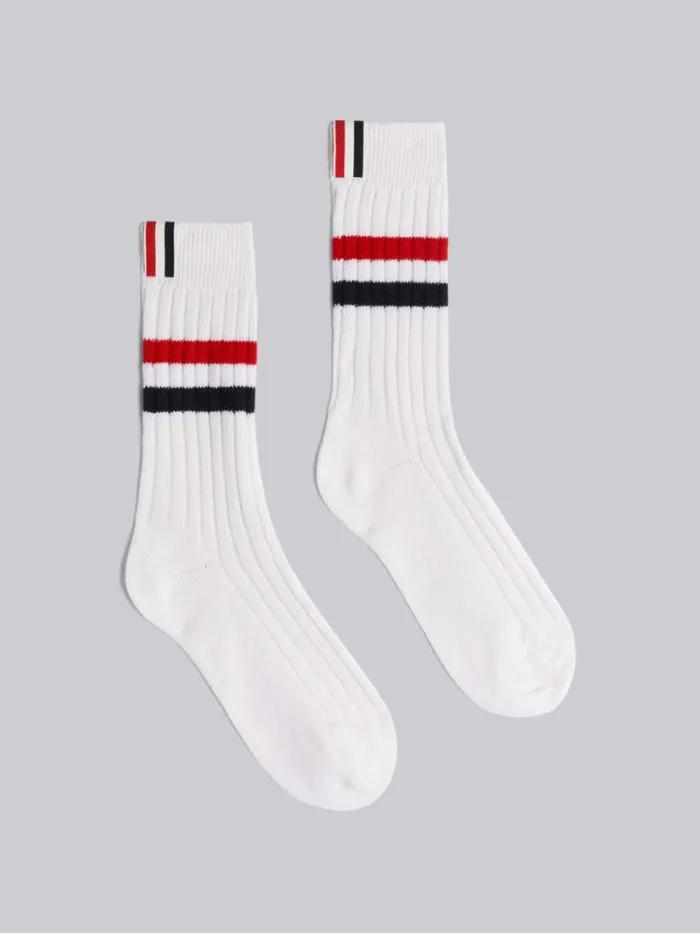 Thom Browne Cashmere Chunky Rib Multicolor Stripe Midcalf Socks White WomenMen Socks