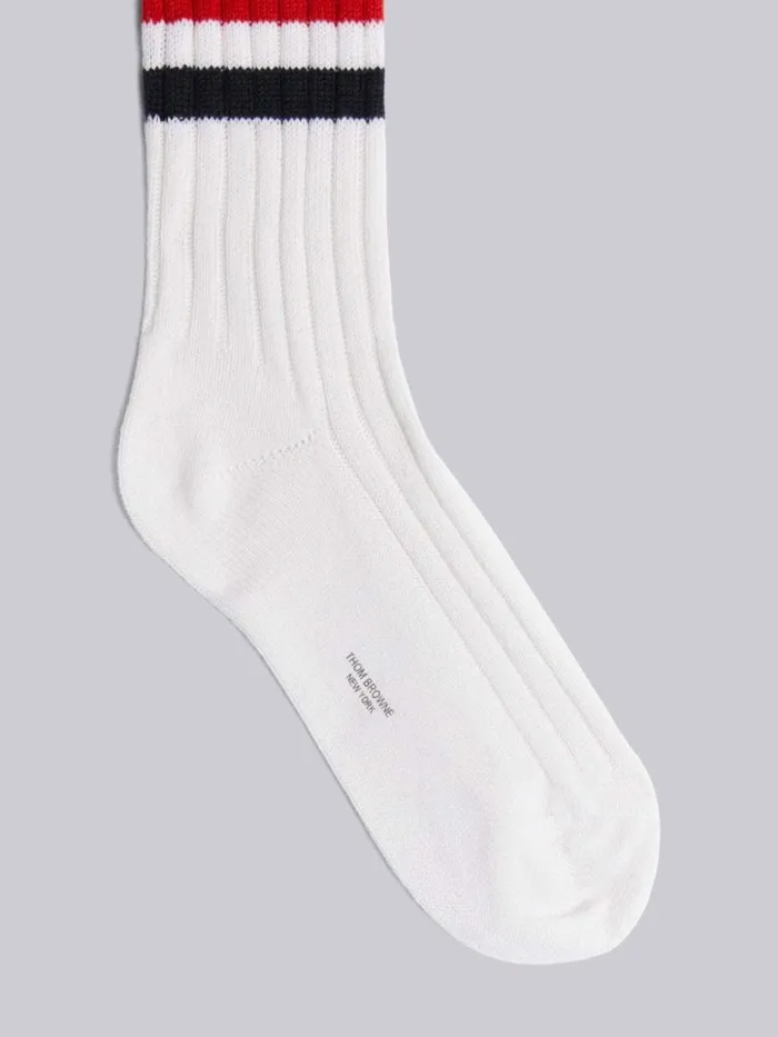 Thom Browne Cashmere Chunky Rib Multicolor Stripe Midcalf Socks White WomenMen Socks Thom Browne Cashmere Chunky Rib Multicolor Stripe Midcalf Socks White WomenMen Socks