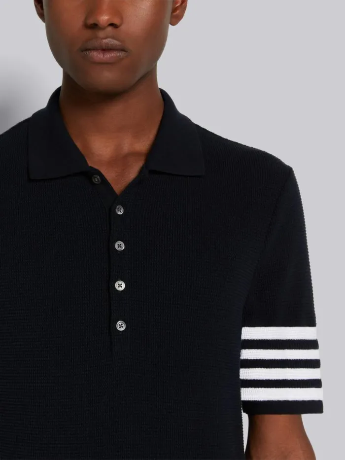 Thom Browne Compact Waffle Rib Cuff 4bar Polo Navy Men Tshirts and Polos