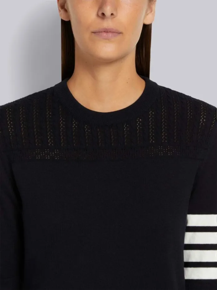 Thom Browne Cotton Hector Medallion 4bar Short Sleeve Mini Dress Navy Women Dresses