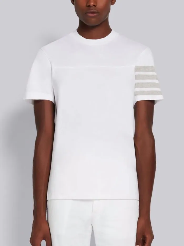 Thom Browne Cotton Jersey 4bar Short Sleeve Yoke Seam Tee White Men Tshirts and Polos