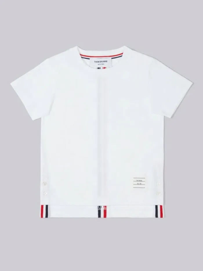 Thom Browne Cotton Jersey Multicolor Center Back Stripe Short Sleeve Tshirt White GirlsBoys Dresses And Shirts