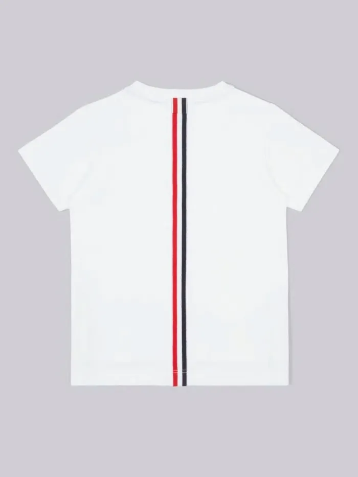 Thom Browne Cotton Jersey Multicolor Center Back Stripe Short Sleeve Tshirt White GirlsBoys Dresses And Shirts Thom Browne Cotton Jersey Multicolor Center Back Stripe Short Sleeve Tshirt White GirlsBoys Dresses And Shirts