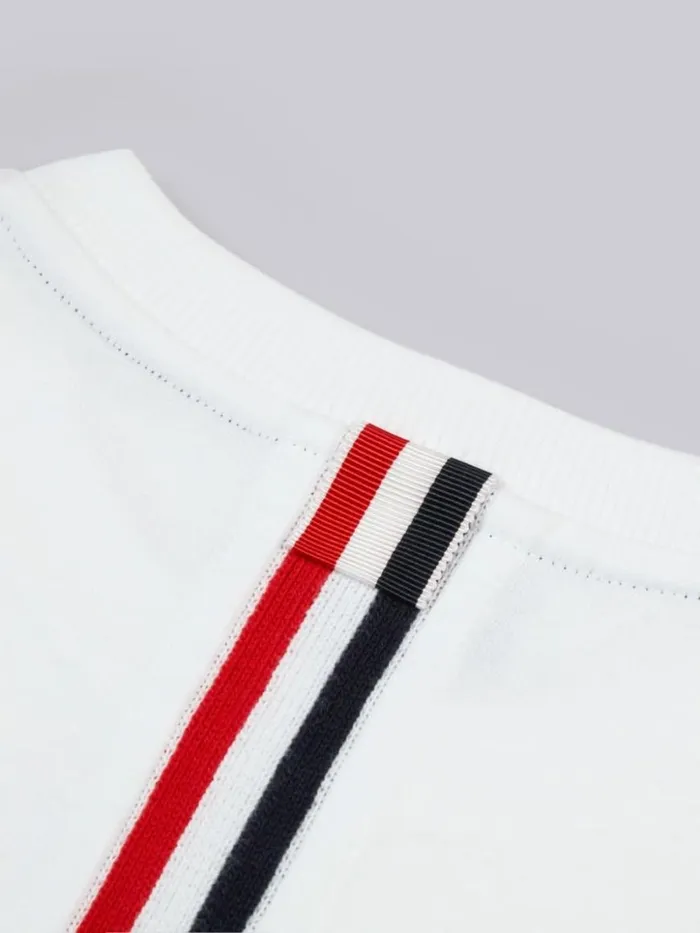 Thom Browne Cotton Jersey Multicolor Center Back Stripe Short Sleeve Tshirt White GirlsBoys Dresses And Shirts Thom Browne Cotton Jersey Multicolor Center Back Stripe Short Sleeve Tshirt White GirlsBoys Dresses And Shirts