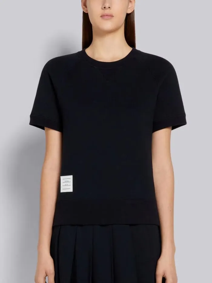 Thom Browne Cotton Loopback Shortsleeved Sweatshirt Top Navy Women Sweats