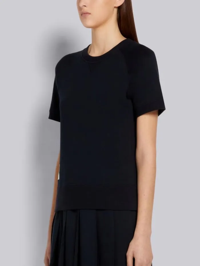 Thom Browne Cotton Loopback Shortsleeved Sweatshirt Top Navy Women Sweats