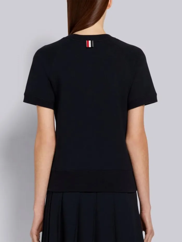 Thom Browne Cotton Loopback Shortsleeved Sweatshirt Top Navy Women Sweats