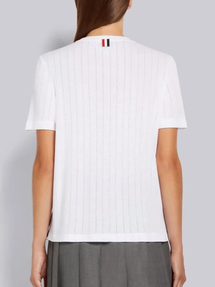 Thom Browne Cotton Pointelle Rib Short Sleeve Tee White Women Tshirts and Polos