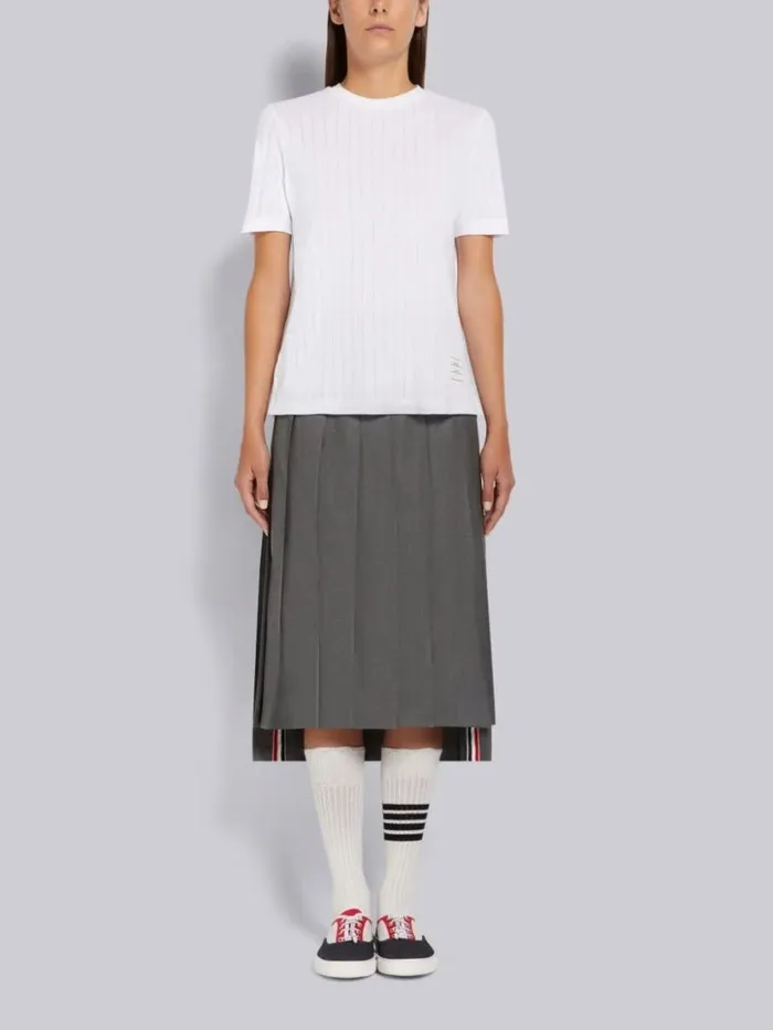 Thom Browne Cotton Pointelle Rib Short Sleeve Tee White Women Tshirts and Polos