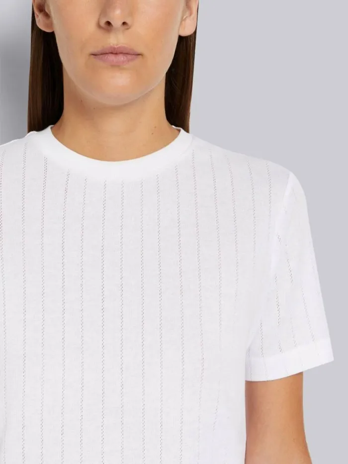 Thom Browne Cotton Pointelle Rib Short Sleeve Tee White Women Tshirts and Polos