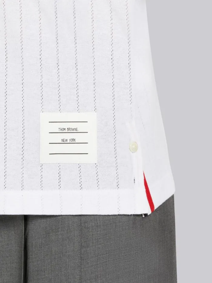 Thom Browne Cotton Pointelle Rib Short Sleeve Tee White Women Tshirts and Polos