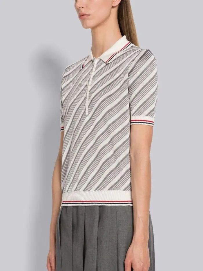 Thom Browne Cotton Silk 4bar Stripe Trim Polo Light Grey Women Knitwear