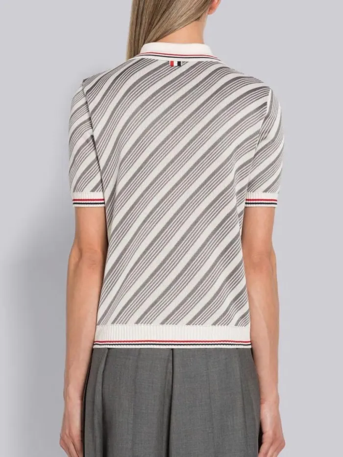 Thom Browne Cotton Silk 4bar Stripe Trim Polo Light Grey Women Knitwear