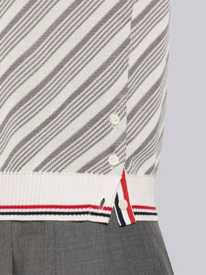 Thom Browne Cotton Silk 4bar Stripe Trim Polo Light Grey Women Knitwear