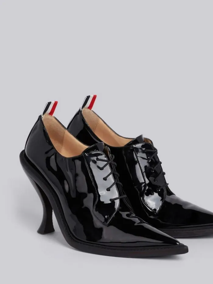 Thom Browne Curved Heel Long Point Blucher Black Women Heels Thom Browne Curved Heel Long Point Blucher Black Women Heels
