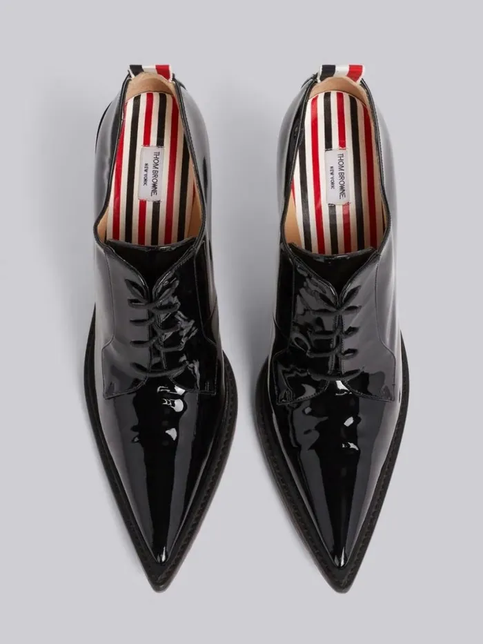 Thom Browne Curved Heel Long Point Blucher Black Women Heels Thom Browne Curved Heel Long Point Blucher Black Women Heels