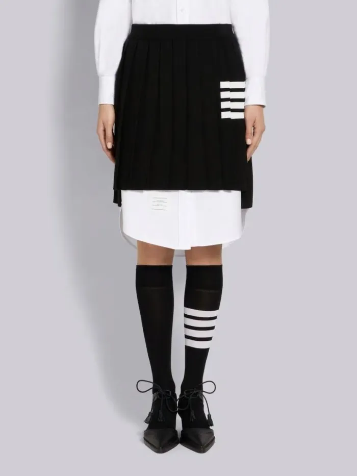 Thom Browne Full Needle Rib Stitch Fine Merino Wool 4bar Pleated Miniskirt Black Women Skirts Thom Browne Full Needle Rib Stitch Fine Merino Wool 4bar Pleated Miniskirt Black Women Skirts