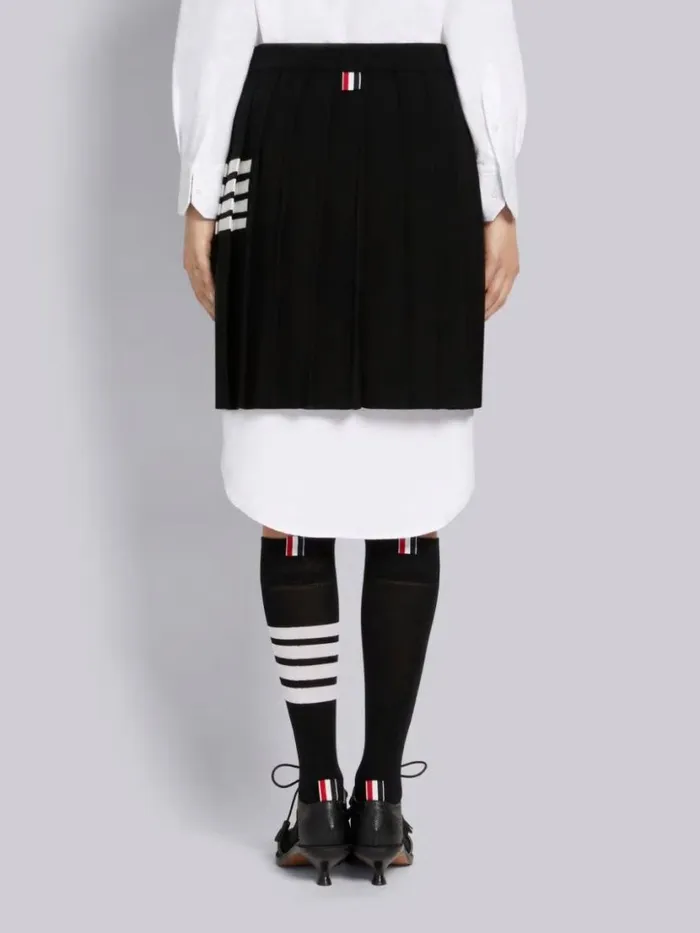 Thom Browne Full Needle Rib Stitch Fine Merino Wool 4bar Pleated Miniskirt Black Women Skirts