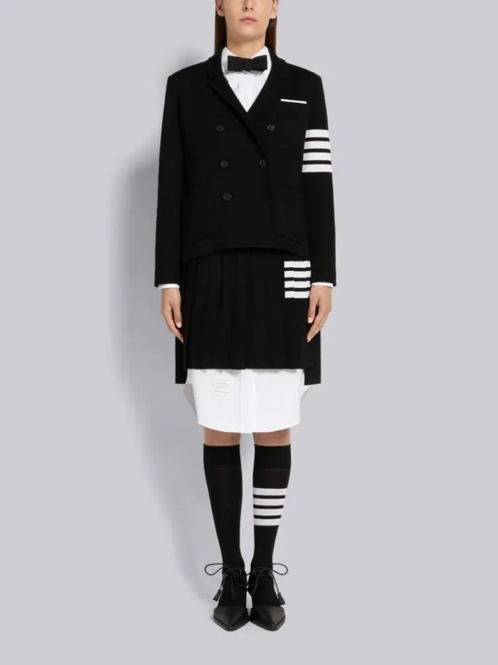 Thom Browne Full Needle Rib Stitch Fine Merino Wool 4bar Pleated Miniskirt Black Women Skirts