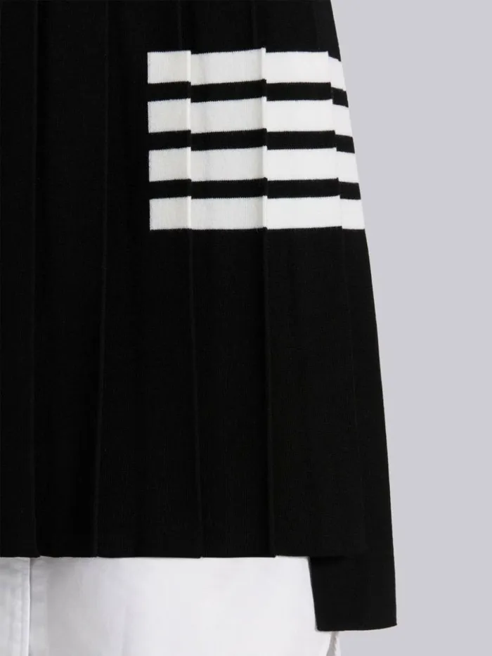 Thom Browne Full Needle Rib Stitch Fine Merino Wool 4bar Pleated Miniskirt Black Women Skirts