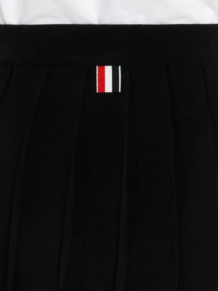 Thom Browne Full Needle Rib Stitch Fine Merino Wool 4bar Pleated Miniskirt Black Women Skirts