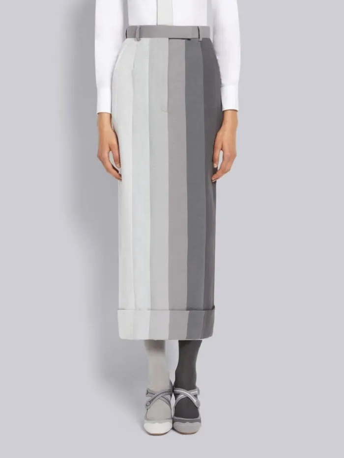 Thom Browne Funmix Gradient Piece Dyed Seersucker High Waisted Sack Pencil Skirt Light Grey Women Skirts Thom Browne Funmix Gradient Piece Dyed Seersucker High Waisted Sack Pencil Skirt Light Grey Women Skirts