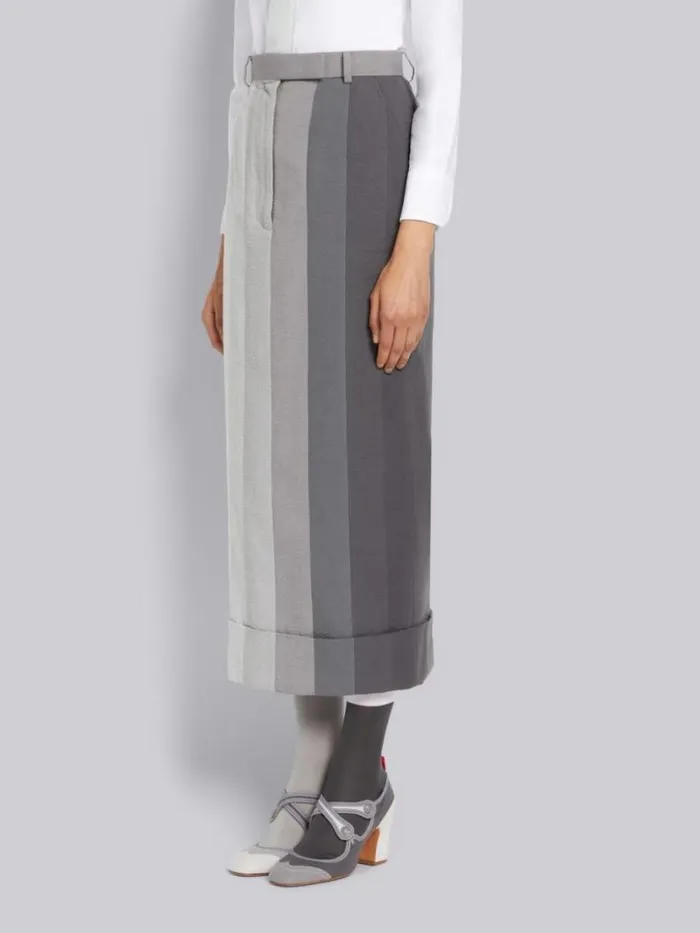 Thom Browne Funmix Gradient Piece Dyed Seersucker High Waisted Sack Pencil Skirt Light Grey Women Skirts