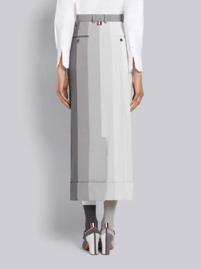 Thom Browne Funmix Gradient Piece Dyed Seersucker High Waisted Sack Pencil Skirt Light Grey Women Skirts