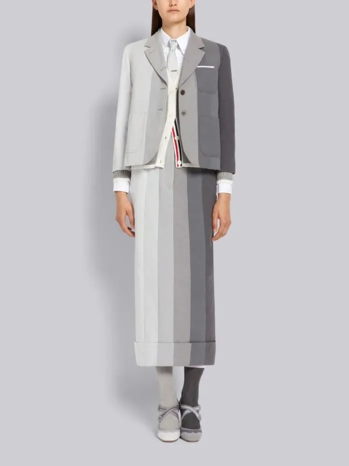 Thom Browne Funmix Gradient Piece Dyed Seersucker High Waisted Sack Pencil Skirt Light Grey Women Skirts