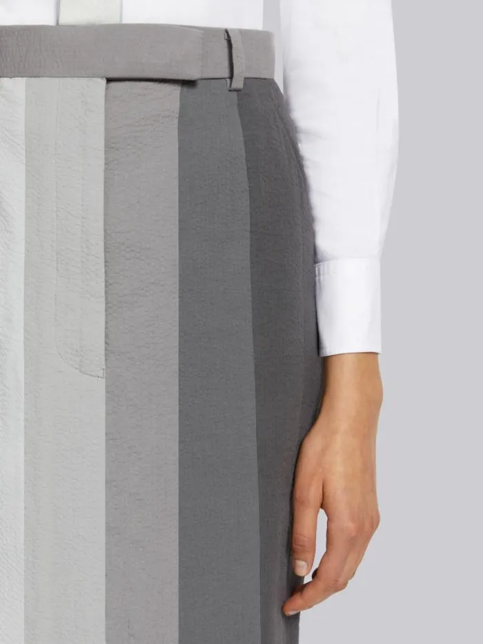 Thom Browne Funmix Gradient Piece Dyed Seersucker High Waisted Sack Pencil Skirt Light Grey Women Skirts