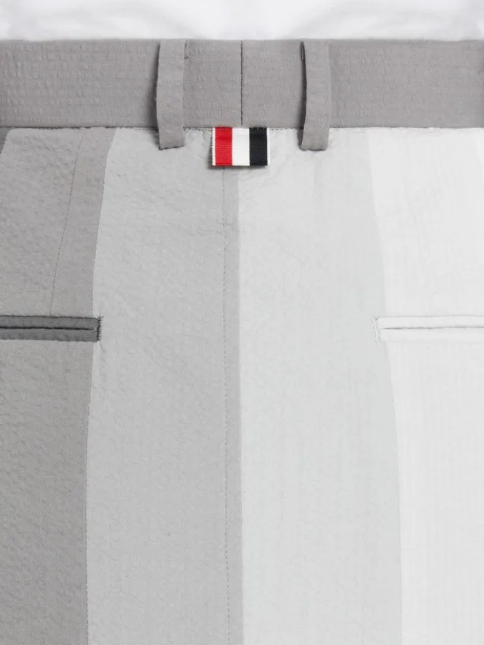 Thom Browne Funmix Gradient Piece Dyed Seersucker High Waisted Sack Pencil Skirt Light Grey Women Skirts