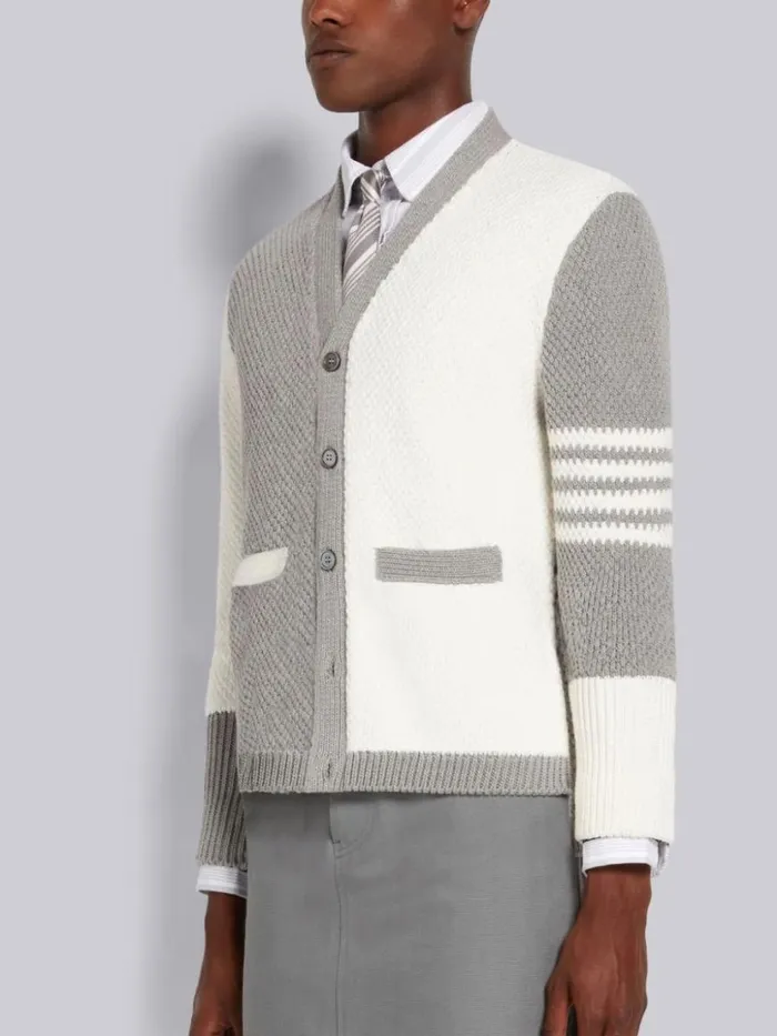 Thom Browne Funmix Seed Stitch Cotton 4bar High Neck Cardigan Light Grey Men Knitwear