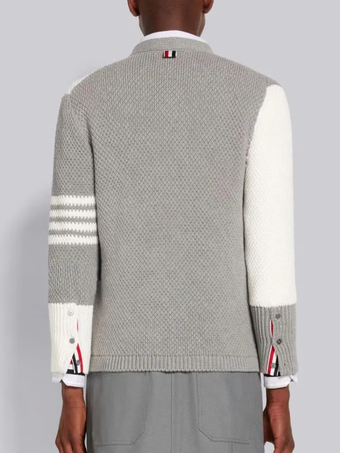 Thom Browne Funmix Seed Stitch Cotton 4bar High Neck Cardigan Light Grey Men Knitwear