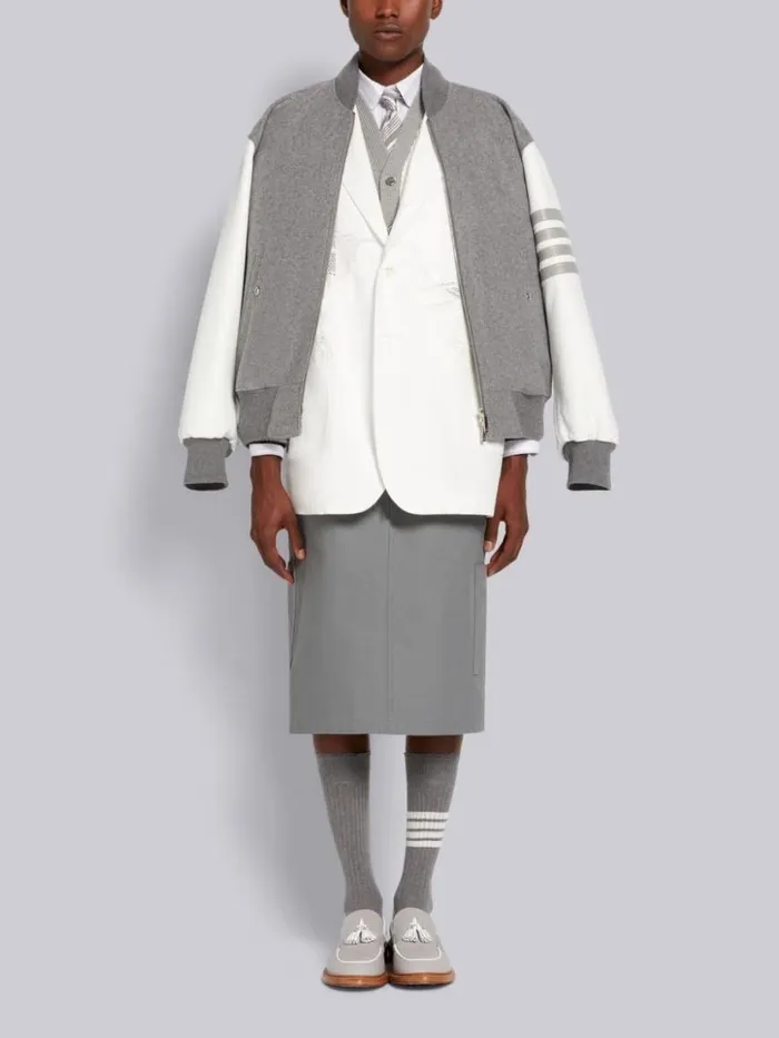 Thom Browne Funmix Seed Stitch Cotton 4bar High Neck Cardigan Light Grey Men Knitwear