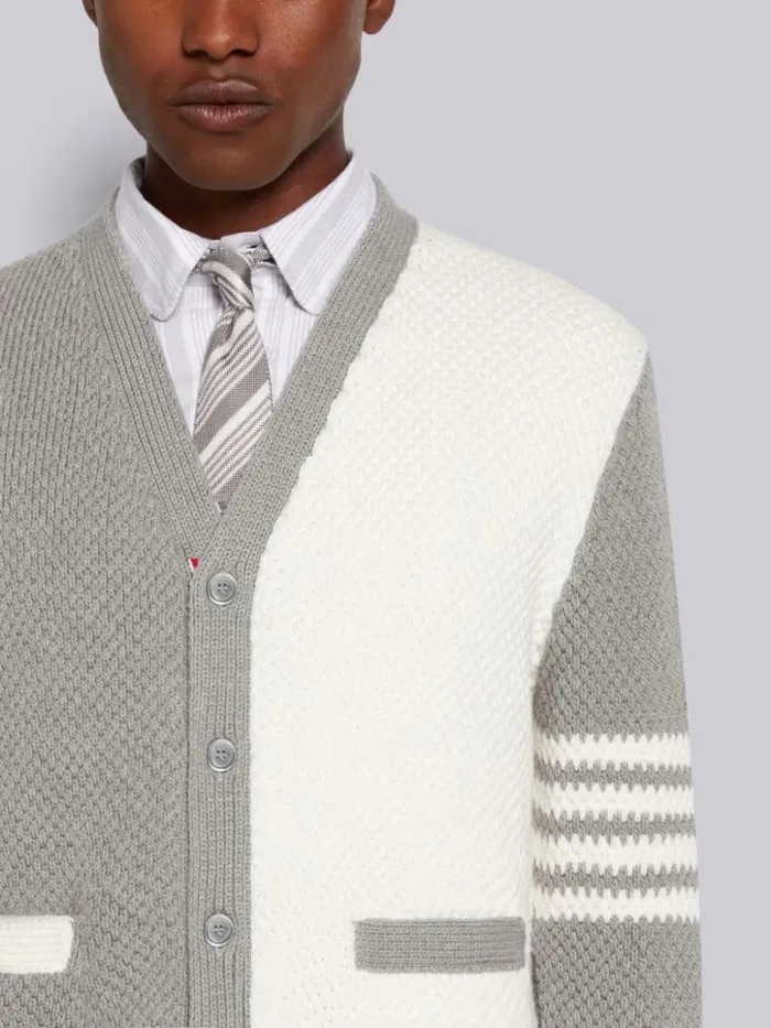 Thom Browne Funmix Seed Stitch Cotton 4bar High Neck Cardigan Light Grey Men Knitwear