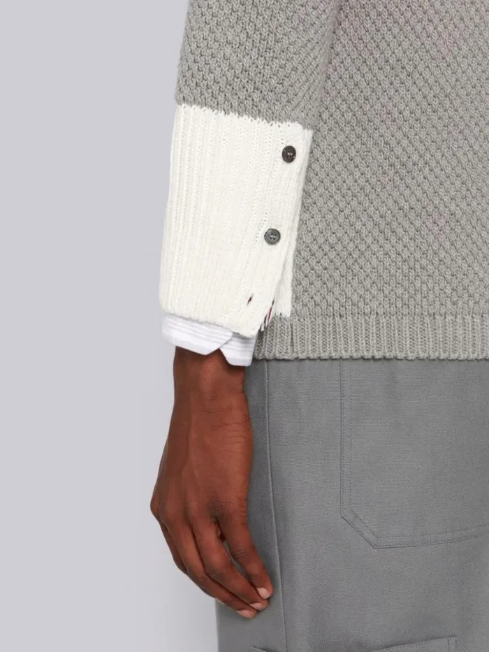 Thom Browne Funmix Seed Stitch Cotton 4bar High Neck Cardigan Light Grey Men Knitwear