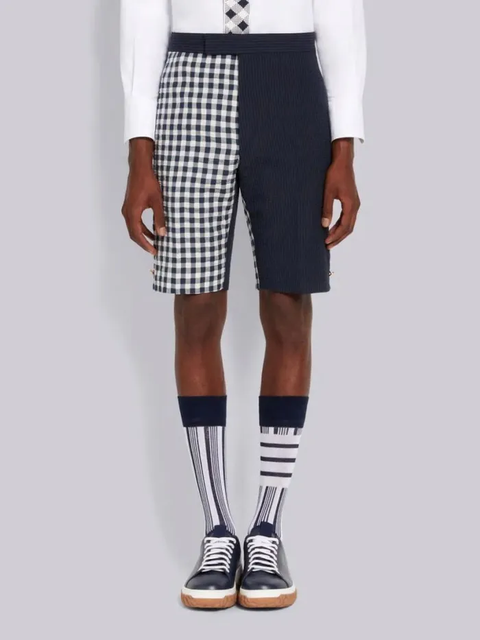Thom Browne Funmix Wool Seersucker Classic Backstrap Short Navy Men Trousers