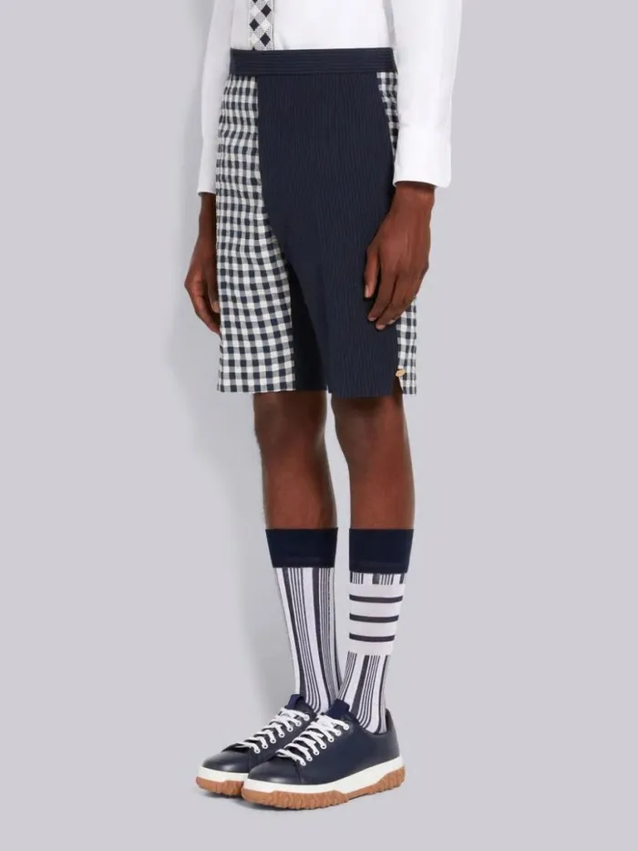 Thom Browne Funmix Wool Seersucker Classic Backstrap Short Navy Men Trousers