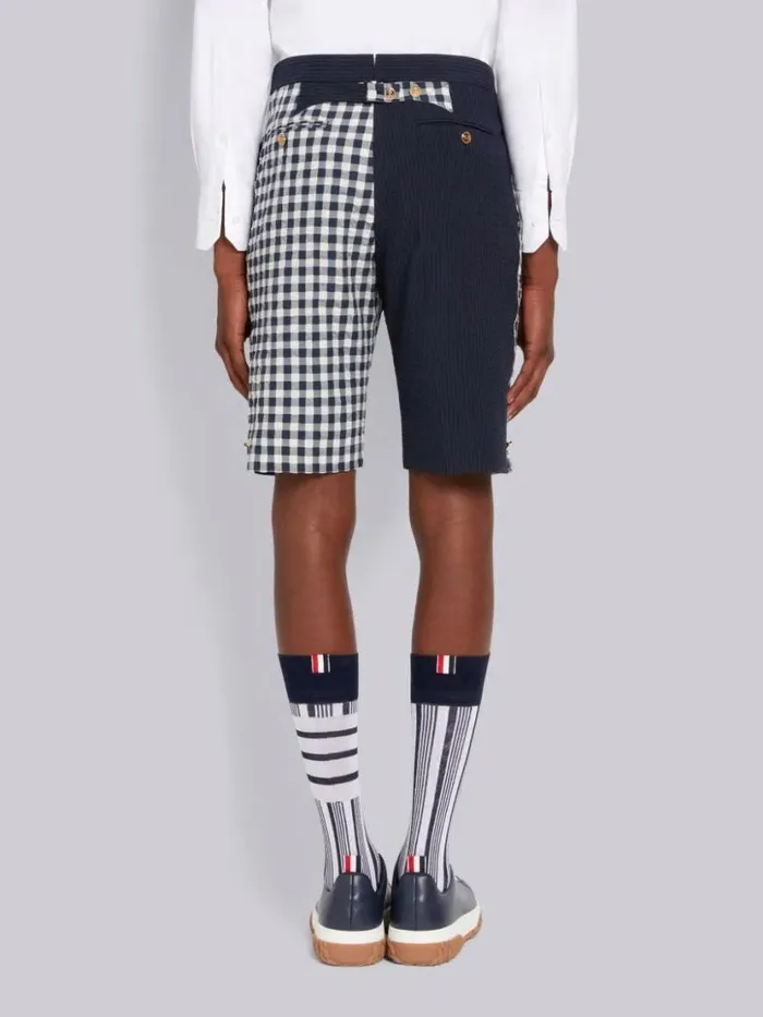 Thom Browne Funmix Wool Seersucker Classic Backstrap Short Navy Men Trousers