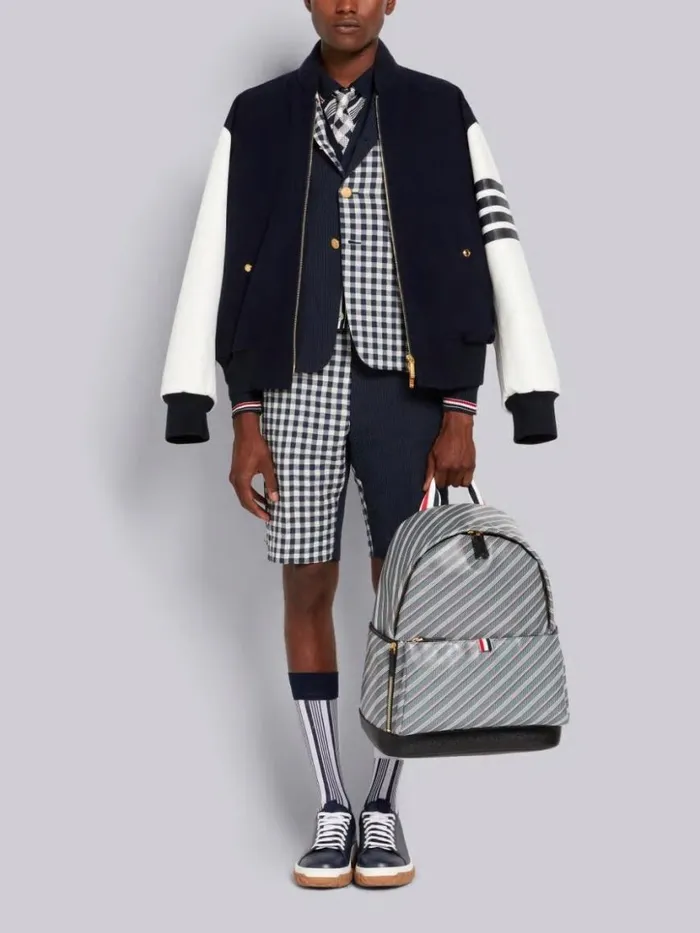 Thom Browne Funmix Wool Seersucker Classic Backstrap Short Navy Men Trousers