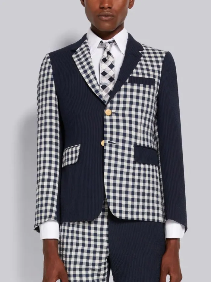 Thom Browne Funmix Wool Seersucker Classic Jacket Navy Men Jackets and Suiting