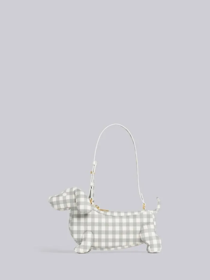 Thom Browne Gingham Print Caviar Leather Hector Baguette Shoulder Bag Medium Grey Women Crossbody Bags Thom Browne Gingham Print Caviar Leather Hector Baguette Shoulder Bag Medium Grey Women Crossbody Bags