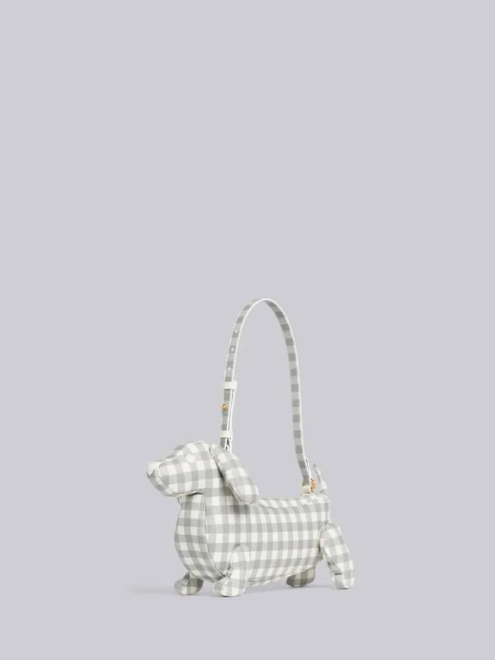 Thom Browne Gingham Print Caviar Leather Hector Baguette Shoulder Bag Medium Grey Women Crossbody Bags