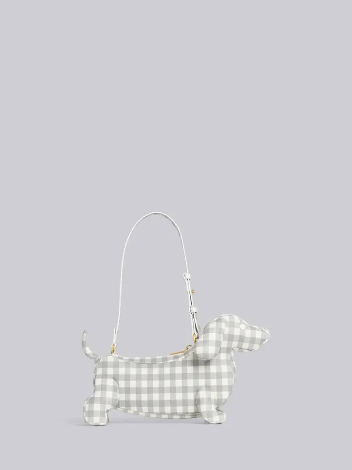 Thom Browne Gingham Print Caviar Leather Hector Baguette Shoulder Bag Medium Grey Women Crossbody Bags
