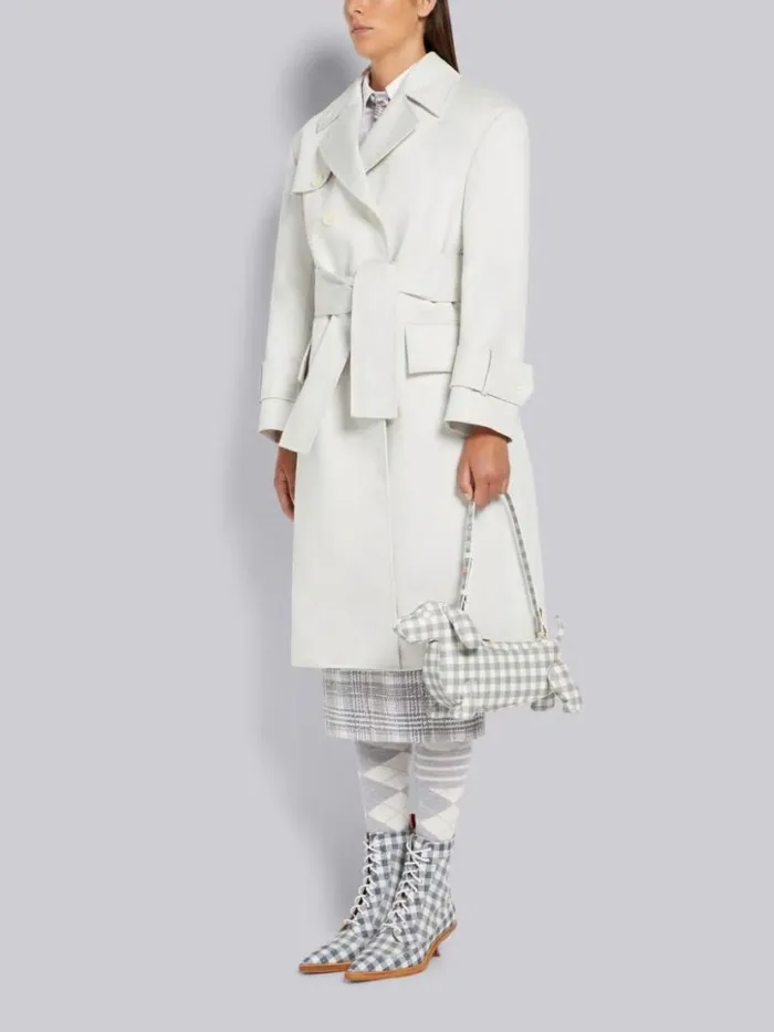 Thom Browne Gingham Print Caviar Leather Hector Baguette Shoulder Bag Medium Grey Women Crossbody Bags