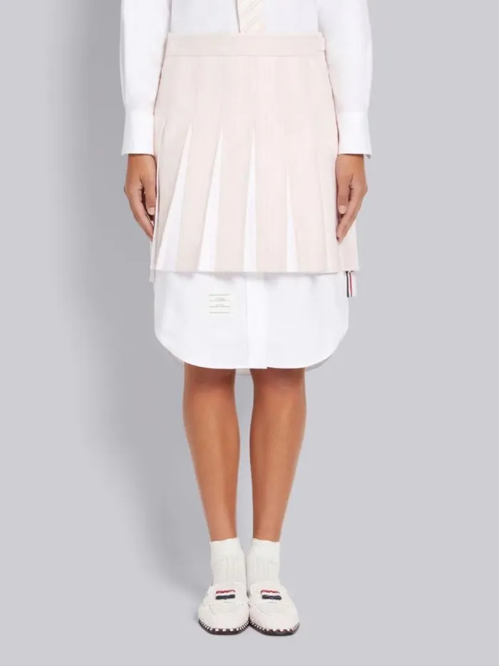 Thom Browne Hairline Stripe Twist Yarn Suiting Oxford Pleat Dropped Back Pleated Mini Skirt Light Pink Women Skirts