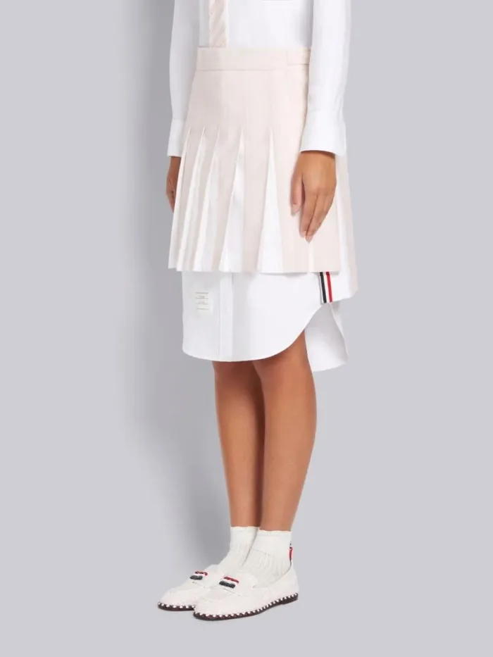 Thom Browne Hairline Stripe Twist Yarn Suiting Oxford Pleat Dropped Back Pleated Mini Skirt Light Pink Women Skirts