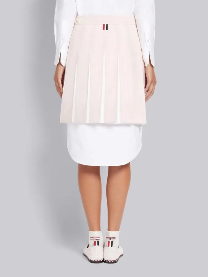 Thom Browne Hairline Stripe Twist Yarn Suiting Oxford Pleat Dropped Back Pleated Mini Skirt Light Pink Women Skirts
